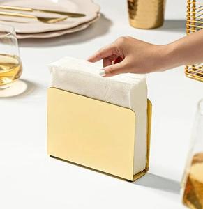 Porta pañuelos de metal dorado, diseño glamuroso, almacenamiento práctico para uso en mesa - Product Image 1