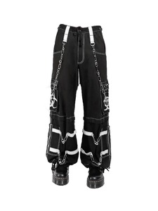 <b>Men's</b> <b>Black</b> Harem <b>Pants</b> With Yellow Straps Multiple Pockets Chain High Waist Drawstring Closure Street Style Autumn Fashion - Product Image 3