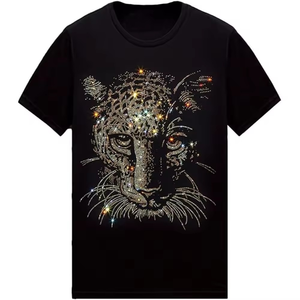 เสื้อยืดไรน์สโตนสำหรับผู้ชายเสื้อยืดลำลองผ้าคอตตอนถักดีไซน์ใหม่ - Product Image 1