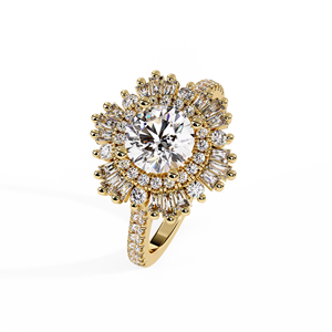 Bagues de fiançailles en or jaune 14 carats avec diamant de laboratoire rond Sunburst Ballerina Halo, certifiées IGI, bijoux personnalisés, vente en gros, directement de l'usine - Product Image 3