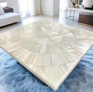 Cubierta de Mesa Cuadrada de Selenita de Lujo, Hecha a Mano, de Cristal Natural, Moderna, Blanca, para Mesa de Centro o Comedor - Product Image 1