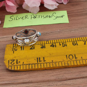 Anillo Sello Vintage para Mujer con Turquesa y Ónix Negro en Engaste de Bisel, Plata de Ley 925, Estilo Retro Turco, Banda Geométrica para Fiesta - Product Image 4