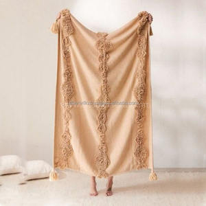 Jeté de canapé décoratif bohème à franges, pliable, adapté aux voyages et aux pique-niques, fait à la main, 130x170, jeté bohème à franges - Product Image 5