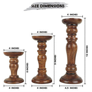 Soporte de vela de pilar de madera más vendido de proveedor de diseño personalizado Juego de 3 soportes de vela de madera de mango para decoración del hogar - Product Image 6