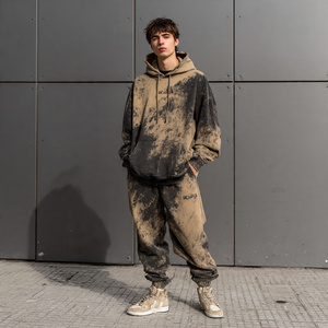 Winter Acid Wash <b>Pullover</b> Tracksuit <b>Men</b> Jogger Stone Wash Hoodie Oversize Sweatpants Jogger Set Vintage Wash Baggy Tracksuit <b>Men</b> - Product Image 1