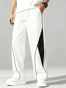Pantalon de survêtement décontracté pour homme, coupe ample, en toile de spandex/nylon, respirant, séchage rapide, taille élastique, braguette zippée, poches - Product Image 1