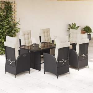 Ensemble de salle à manger de jardin noir avec coussins blanc crème pour mobilier de patio - Product Image 1