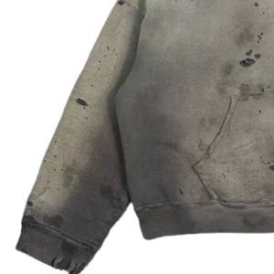 Sweat à capuche homme streetwear surdimensionné déchiré de haute qualité, effet délavé soleil, vieilli, vintage, délavé à l'acide, 100% coton, pour l'hiver - Product Image 4