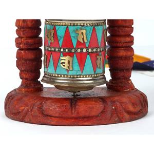 Suspension murale en laiton de 4 pouces du Népal Petit moulin à prières avec incrustation complexe - Product Image 3