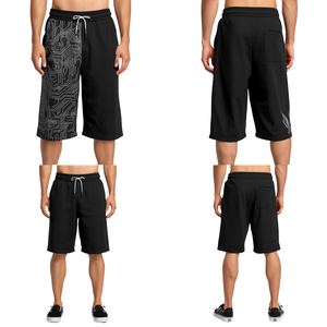 Shorts Bermuda pour Homme Noir à Imprimé Circuit, Taille à Cordon, Poches, Tenue Décontractée, Taille Mi-Haute, Tissu Tricoté Respirant - Product Image 4
