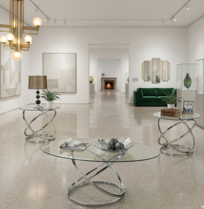 Luxury Modern Glass <b>Coffee</b> <b>Table</b> Set Stainless Steel <b>Curved</b> Frame Oval Center <b>Table</b> with Matching End <b>Tables</b> - Product Image 3