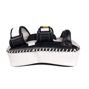 Leather Boxing <b>Focus</b> Mitts Black White Hook Loop Closure Adjustable Wrist Strap Adults Martial Arts Training Gear - Product Image 2