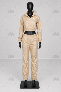 Conjunto Deportivo de Verano para Mujer, Color Beige, Manga Larga, Media Cremallera, Ligero, Poliéster, Estilo Deportivo, Holgado, 2 en 1, Color Sólido, Logotipo Frontal - Product Image 2