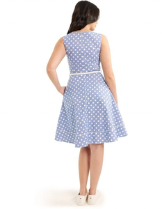 Fabricant OEM Vente en gros Usine Robe décontractée blanche à pois Décolleté en V Corsage ajusté Ceinture contrastée naturelle - Product Image 5