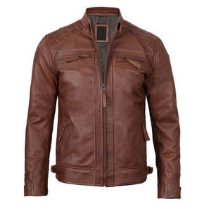 Men's <b>Brown</b> High Quality Genuine <b>Leather</b> <b>Jacket</b> Stand Collar Zipper Closure Regular Fit Fashion Wear - Product Image 3