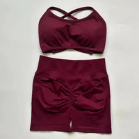 Conjuntos Deportivos de Yoga para Mujer de Alta Calidad, Ropa Deportiva Corta, Sólida, Ecológica, de Spandex/Algodón, con Logotipo Personalizado, Antibacteriana y de Secado Rápido