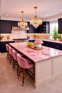 Luxury Pink Marble Kitchen Island Countertop with Gold Veins Custom Size Handmade Modern Dining Table <b>Top</b> - Product Image 2