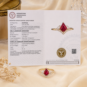 Bague élégante en or massif 14 carats avec diamant de laboratoire et rubis de sang de pigeon de laboratoire, bijoux fins de luxe pour femmes, pour mariage - Product Image 6