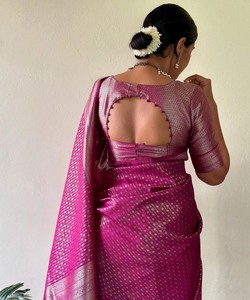 ÚLTIMO MODELO DE SAREE DE SEDA LICHI CON TRABAJO DE JACQUARD Y BLUSA SIN COSTURAR RANI 84863, sarees indios - Product Image 2