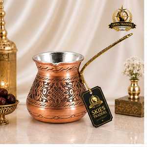 Engraved Copper Turkish <b>Coffee</b> Pot Cezve With Wooden Handle - Product Image 2