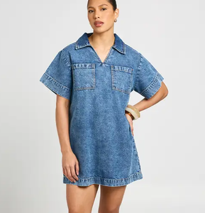 Vestido Vaquero Azul Clásico para Mujer, Moda Casual, Fabricante de Ropa al por Mayor con Etiqueta de Marca Personalizada OEM, Colección de Verano, Ropa de Boutique - Product Image 1