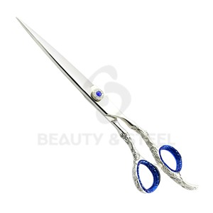 Professional Stainless Steel Hair Cutting <b>Scissors</b> with Vintage <b>Floral</b> Engraved Handle and Blue Rhinestone Tension Screw - Product Image 1