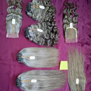 טבעי אפור שיער הרחבות לציפורן מיושר חבילות שיער שיער טבעי הארכת 613 וייטנאמי גלם עצם ישר