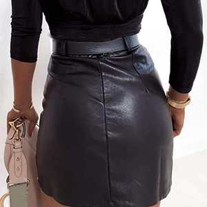 Jupe en cuir plissée évasée pour femme, couleur unie, légère, grande taille, écologique, style décontracté, marque privée - Product Image 6