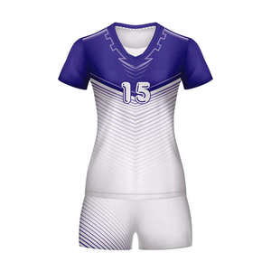 Women's Purple White Sublimated Volleyball Jersey Set V-Neck Short Sleeve Moisture Wicking Fitted Uniform All Seasons - Product Image 1