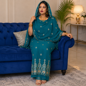 Toub soudanais traditionnel 100% coton voile |   Tissu brodé détaillé avec des motifs floraux et une bordure ornée pour vêtements féminins - Product Image 3