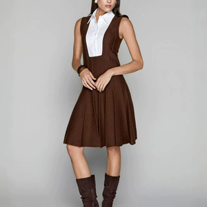 Vestido de Verano para Mujer, Elegante, de Algodón, Tejido, Cintura Natural, Sin Mangas, Cuello Redondo, Estilo Casual para Oficina - Product Image 1