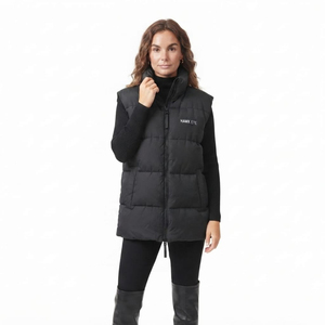 Custom Wholesale High Quality Women Vest Puffer Jacket Stand Collar Full Zip Sleeveless Puffer Solid Black Color - Product Image 5