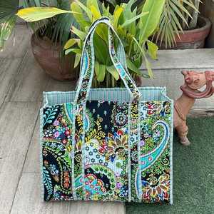 <b>Hot</b> Selling Off White Dark <b>Pink</b> Floral Cotton Kantha Quilted Storage Tote <b>Bag</b> Women Shoulder Travel Carrying Handbag Printed Str - Product Image 5