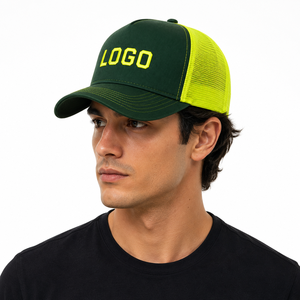 Green And Neon Yellow Mesh Trucker <b>Hat</b> With Contrast Stitching Adjustable Fit 6-Panel Design Casual <b>Cap</b> For Adults - Product Image 3
