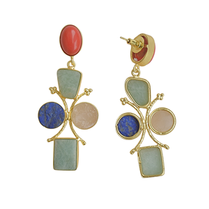 Boucles d'oreilles pendantes de luxe modernes plaquées or avec pierres multiples, cadeau chrétien, bijoux semi-précieux pour femmes, vente en gros - Product Image 5