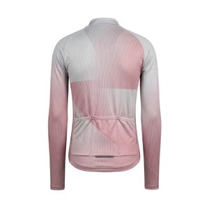 Maillot de cyclisme à manches longues léger et respirant, imprimé par sublimation, gris clair rose géométrique, séchage rapide, fermeture éclair intégrale - Product Image 2