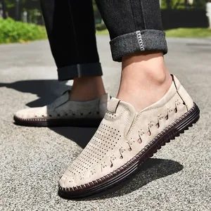 Chaussures d'été pour hommes en cuir respirant ajouré 2025, faites à la main, de marque, mocassins de conduite, baskets plates décontractées, chaussures habillées pour hommes 38-48 - Product Image 5
