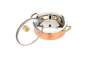 Wholesale Classic Eco-Friendly Hammered Serving Copper Base Stainless Steel Handi for Serving <b>Food</b> Dishes Dishwasher Safe - Product Image 6
