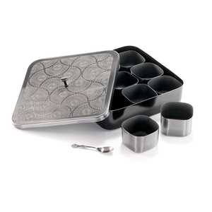 Premium Square Stainless Steel Spice <b>Box</b> with 9 Modular Containers Laser Etched Mandala Lid Indian Masala Dani Kitchen Organizer - Product Image 1