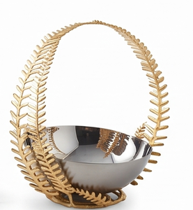 Bol décoratif moderne en métal avec poignée en feuille d'or, finition polie, fait main, pour la maison, le salon, la table à manger, la présentation sur table - Product Image 5