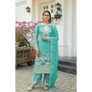 Conjuntos de Diseñador para Mujer, Top de Seda Chinon Pura y Dupatta Plazzo para Fiestas - Product Image 1