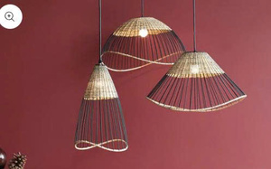 A Set of 3 Handmade Eco-friendly Chandeliers Powder-coated <b>Iron</b> Frames Natural Rattan Weaving Featuring Modern Luxurious Design. - Product Image 5