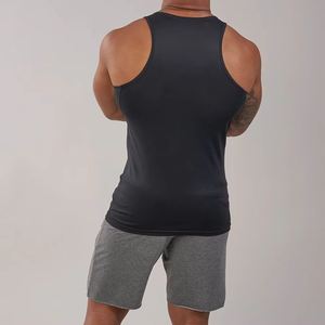 Custom Front Logo Wholesale Price Men's <b>Black</b> Solid Color O-Neck <b>Tank</b> <b>Top</b> Quick Dry Eco-Friendly <b>Knitted</b> Casual Workout Gym Wear - Product Image 2