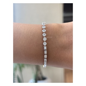 QUBE <b>STAR</b> Elegant Solid Gold Mixed Shape Half Bezel Link <b>Cushion</b> Lab Grown Diamond Tennis Bracelet 5.85 Ct IGI Certified Trendy - Product Image 1