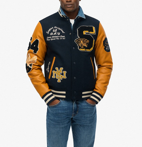 Veste universitaire personnalisée pour homme, corps en laine, manches en cuir, patch brodé, veste Letterman, boutons pression, style vintage, streetwear universitaire - Product Image 1