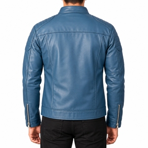 Men <b>Leather</b> <b>Jacket</b> Classic <b>Jacket</b> Style Front Zip Closure Stand Collar Design <b>Long</b> Sleeve Style Side Pocket Modern Style <b>Jacket</b> - Product Image 2