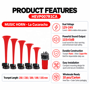 Trompette musicale La Cucaracha 12V 24V 115dB en plastique avec moteur en cuivre - Product Image 2