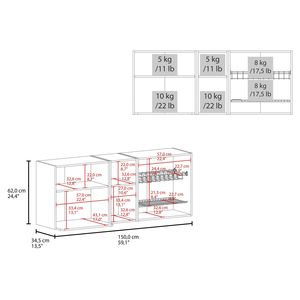 Armoire murale Corinto en chêne naturel blanc de 59 pouces de large avec deux portes et quatre étagères étendoir pour vaisselle, cuisine, garage, buanderie - Product Image 3