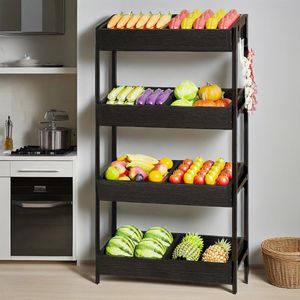 Supermarket <b>Shelves</b>-Wood Fruit Vegetable <b>Basket</b> Stand Rack for Kitchen Office Store or Supermarket for Snacks Pantry Storage - Product Image 1