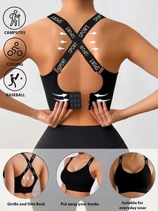 Soutien-gorge de sport sans couture à bretelles multiples pour femme |   Haut court de sport croisé à bretelles longues |   Vêtements de sport en nylon et élasthanne à haute élasticité - Product Image 5